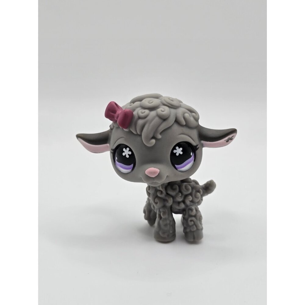Littlest Pet Shop LPS Dark Grey Sheep Lamb #477 Bow Hasbro Authentic